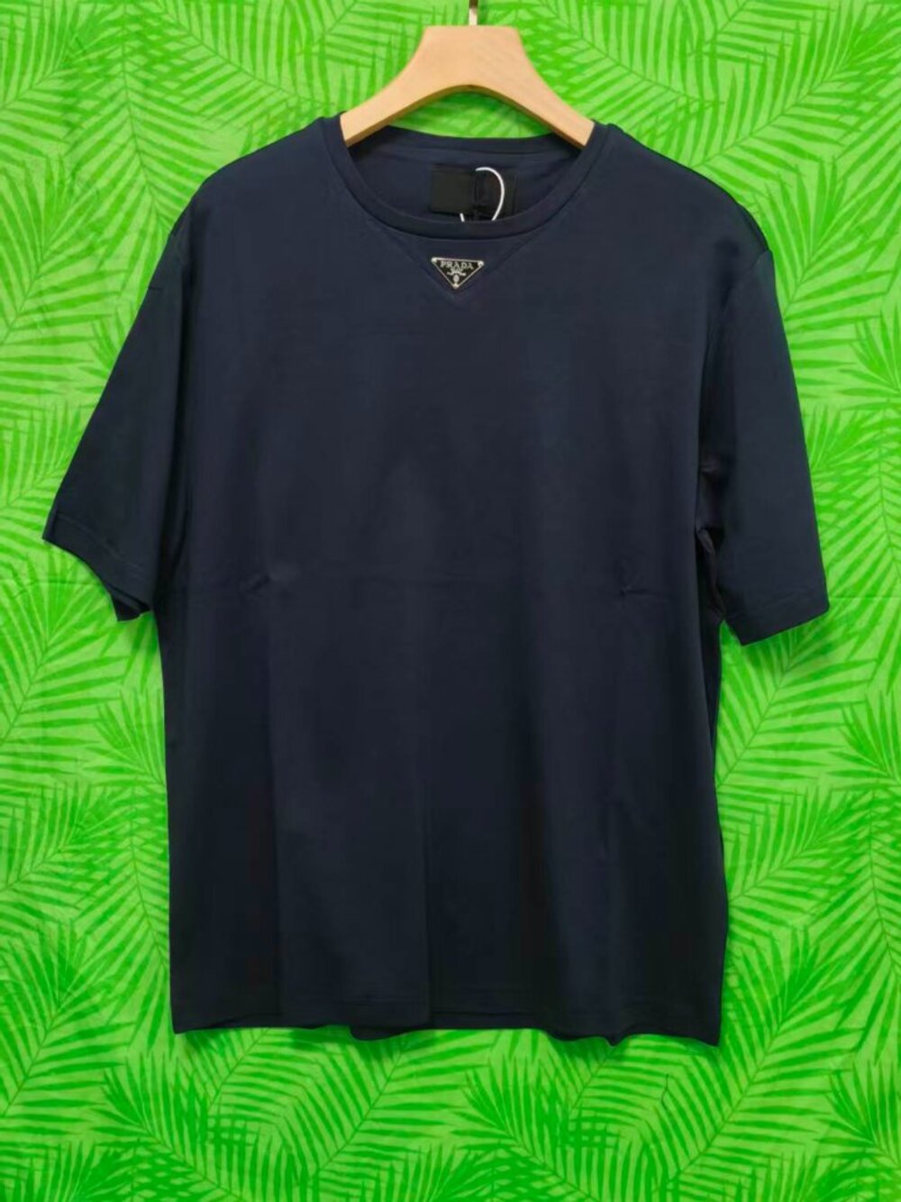 Prada Navy Cotton T Shirt Gold Metal Triangle Logo Unisex L